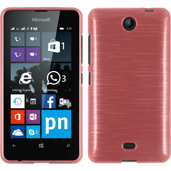 PhoneNatic Case kompatibel mit Microsoft Lumia 430 Dual - rosa Silikon Hülle brushed + 2 Schutzfolien
