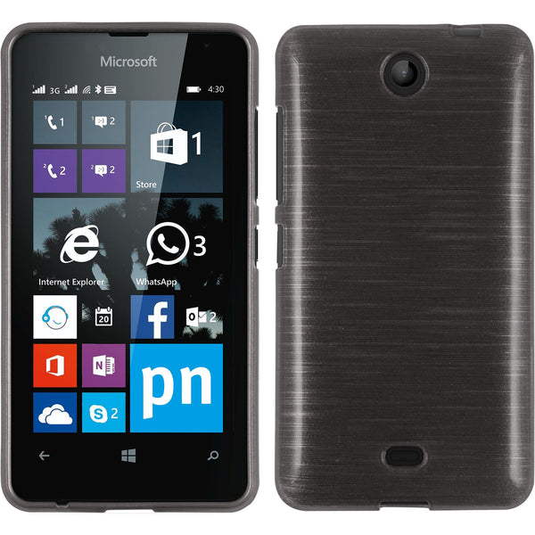 PhoneNatic Case kompatibel mit Microsoft Lumia 430 Dual - silber Silikon Hülle brushed + 2 Schutzfolien