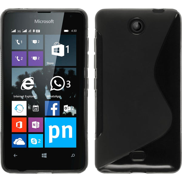 PhoneNatic Case kompatibel mit Microsoft Lumia 430 Dual - grau Silikon Hülle S-Style + 2 Schutzfolien