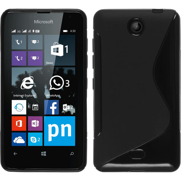 PhoneNatic Case kompatibel mit Microsoft Lumia 430 Dual - schwarz Silikon Hülle S-Style + 2 Schutzfolien