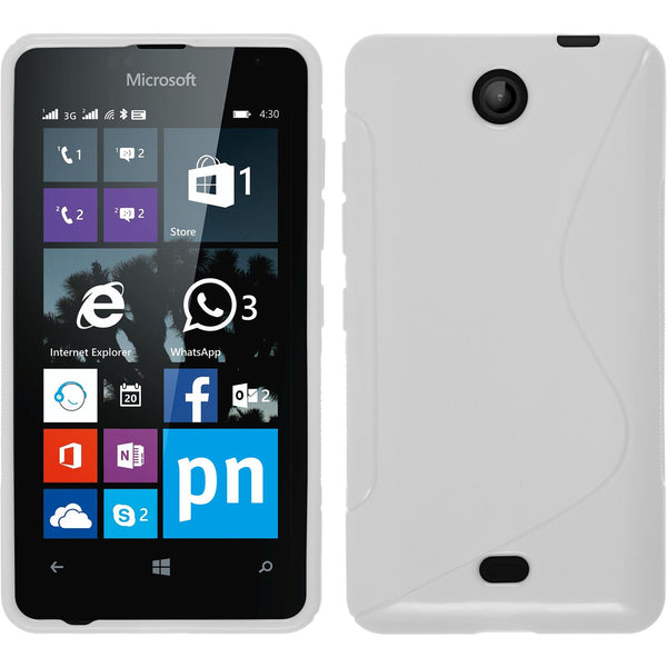 PhoneNatic Case kompatibel mit Microsoft Lumia 430 Dual - weiﬂ Silikon Hülle S-Style + 2 Schutzfolien