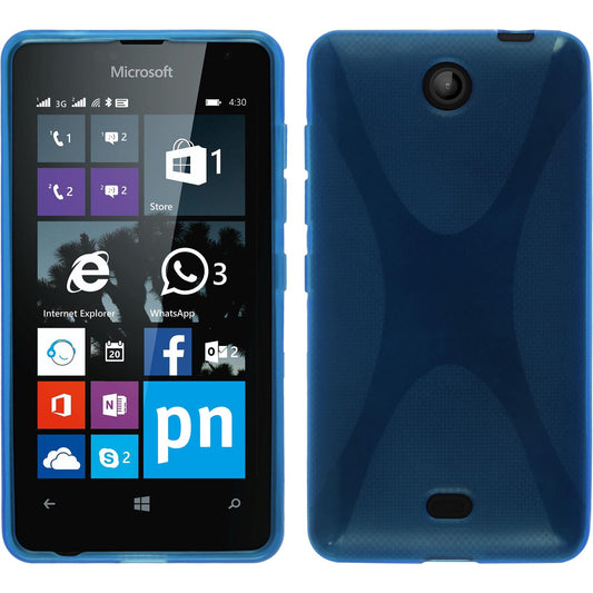 PhoneNatic Case kompatibel mit Microsoft Lumia 430 Dual - blau Silikon Hülle X-Style + 2 Schutzfolien