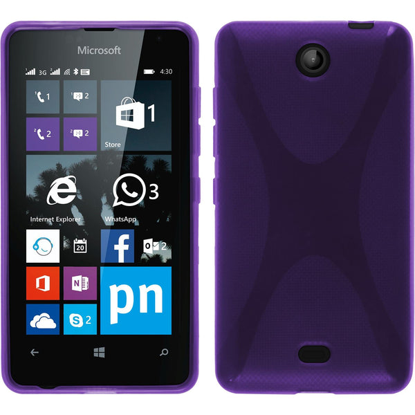 PhoneNatic Case kompatibel mit Microsoft Lumia 430 Dual - lila Silikon Hülle X-Style + 2 Schutzfolien