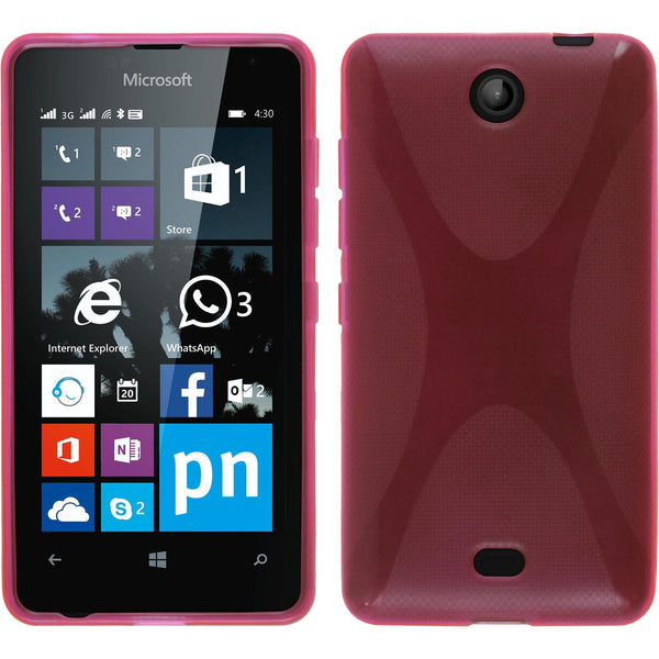 PhoneNatic Case kompatibel mit Microsoft Lumia 430 Dual - pink Silikon Hülle X-Style + 2 Schutzfolien