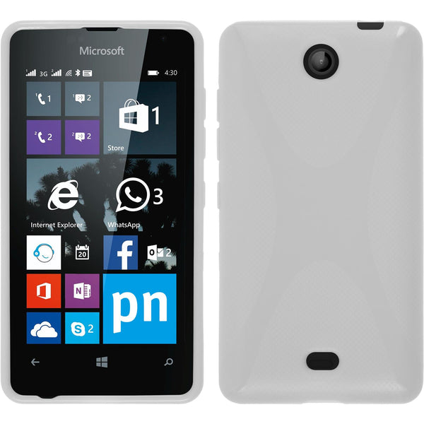 PhoneNatic Case kompatibel mit Microsoft Lumia 430 Dual - weiﬂ Silikon Hülle X-Style + 2 Schutzfolien