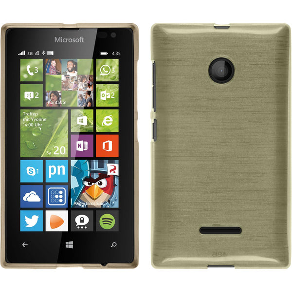 PhoneNatic Case kompatibel mit Microsoft Lumia 435 - gold Silikon Hülle brushed + 2 Schutzfolien