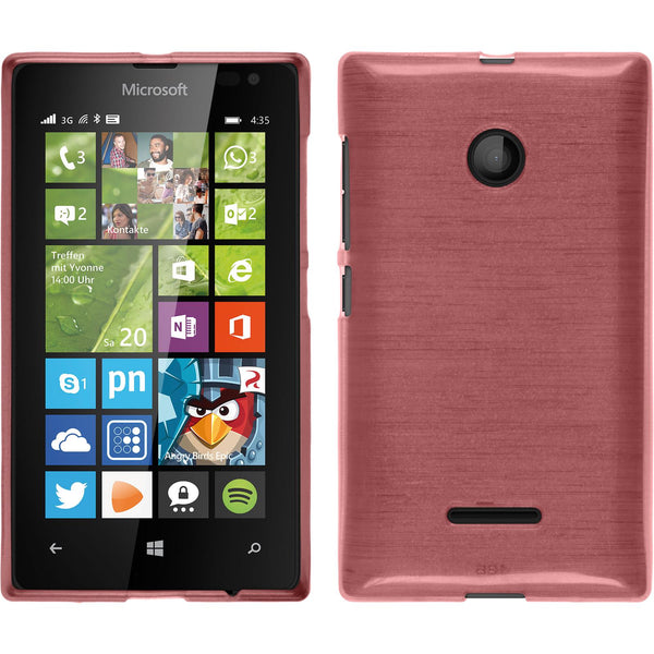 PhoneNatic Case kompatibel mit Microsoft Lumia 435 - rosa Silikon Hülle brushed + 2 Schutzfolien