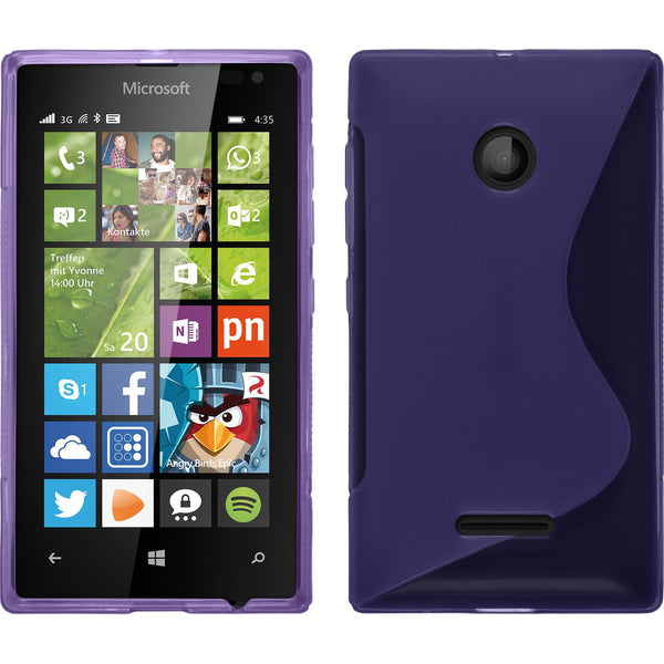 PhoneNatic Case kompatibel mit Microsoft Lumia 435 - lila Silikon Hülle S-Style + 2 Schutzfolien