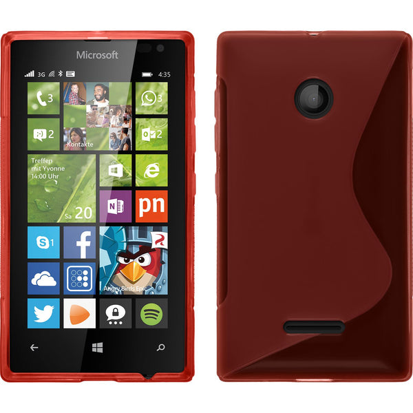 PhoneNatic Case kompatibel mit Microsoft Lumia 435 - rot Silikon Hülle S-Style + 2 Schutzfolien