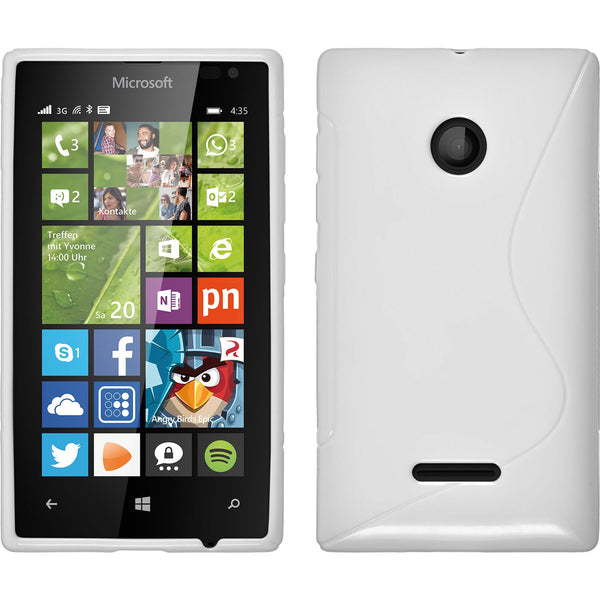 PhoneNatic Case kompatibel mit Microsoft Lumia 435 - weiß Silikon Hülle S-Style + 2 Schutzfolien