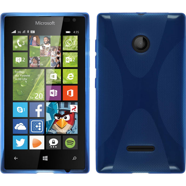 PhoneNatic Case kompatibel mit Microsoft Lumia 435 - blau Silikon Hülle X-Style + 2 Schutzfolien