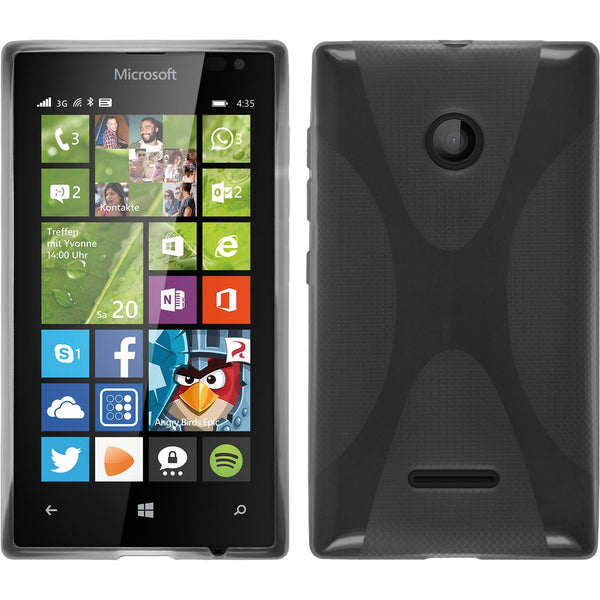 PhoneNatic Case kompatibel mit Microsoft Lumia 435 - grau Silikon Hülle X-Style + 2 Schutzfolien