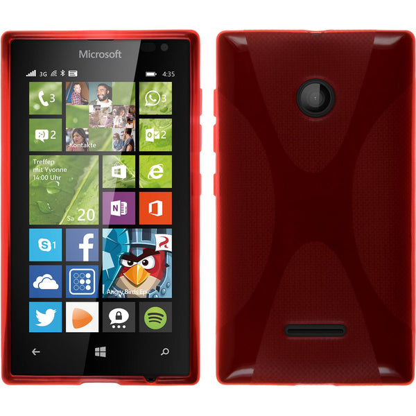 PhoneNatic Case kompatibel mit Microsoft Lumia 435 - rot Silikon Hülle X-Style + 2 Schutzfolien