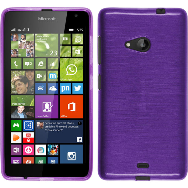 PhoneNatic Case kompatibel mit Microsoft Lumia 535 - lila Silikon Hülle brushed + 2 Schutzfolien