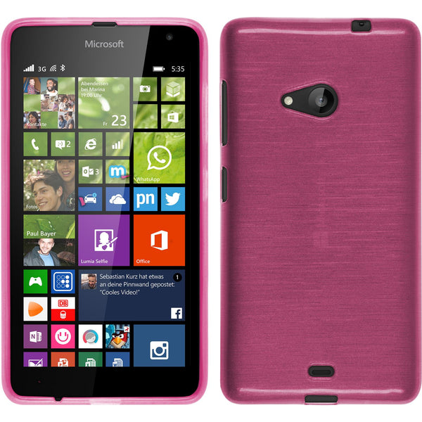 PhoneNatic Case kompatibel mit Microsoft Lumia 535 - pink Silikon Hülle brushed + 2 Schutzfolien