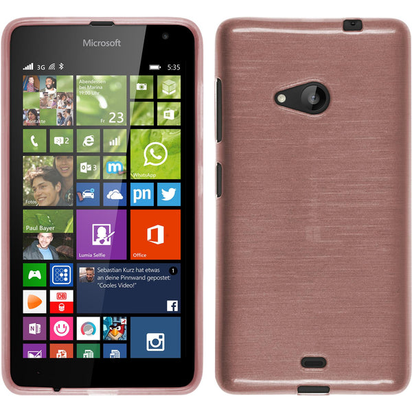 PhoneNatic Case kompatibel mit Microsoft Lumia 535 - rosa Silikon Hülle brushed + 2 Schutzfolien