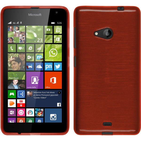 PhoneNatic Case kompatibel mit Microsoft Lumia 535 - rot Silikon Hülle brushed + 2 Schutzfolien