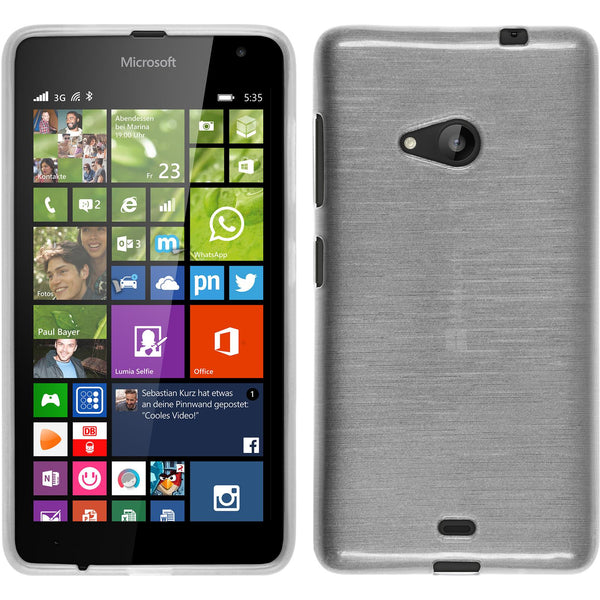 PhoneNatic Case kompatibel mit Microsoft Lumia 535 - weiﬂ Silikon Hülle brushed + 2 Schutzfolien