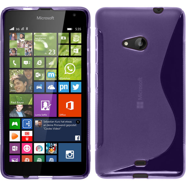 PhoneNatic Case kompatibel mit Microsoft Lumia 535 - lila Silikon Hülle S-Style + 2 Schutzfolien