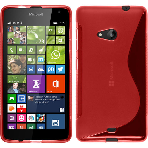 PhoneNatic Case kompatibel mit Microsoft Lumia 535 - rot Silikon Hülle S-Style + 2 Schutzfolien