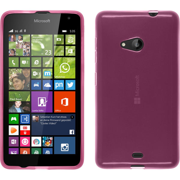 PhoneNatic Case kompatibel mit Microsoft Lumia 535 - rosa Silikon Hülle transparent + 2 Schutzfolien