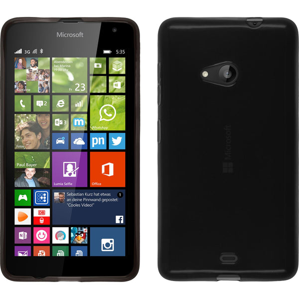 PhoneNatic Case kompatibel mit Microsoft Lumia 535 - schwarz Silikon Hülle transparent + 2 Schutzfolien