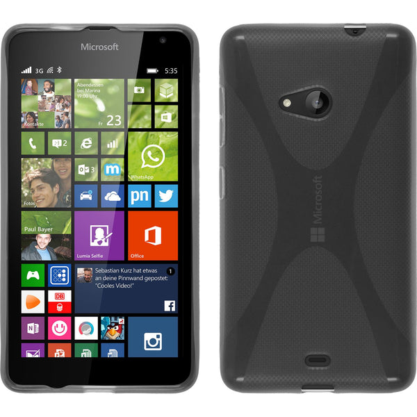 PhoneNatic Case kompatibel mit Microsoft Lumia 535 - grau Silikon Hülle X-Style + 2 Schutzfolien