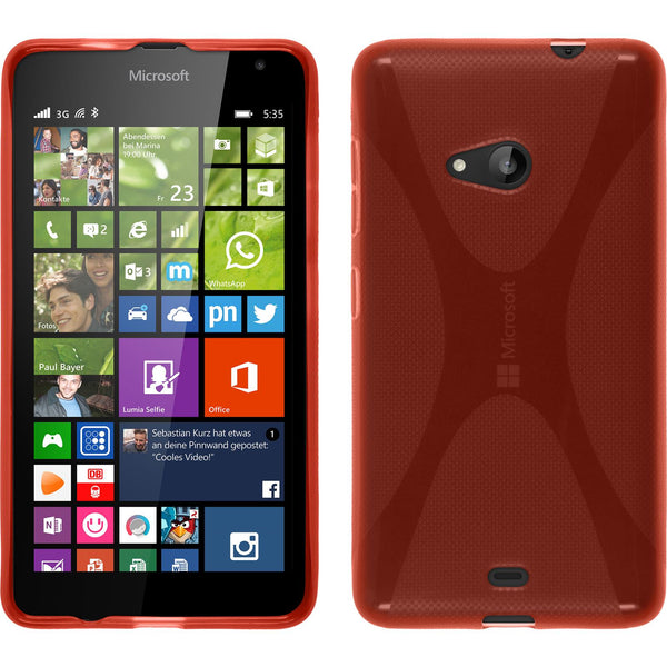PhoneNatic Case kompatibel mit Microsoft Lumia 535 - rot Silikon Hülle X-Style + 2 Schutzfolien