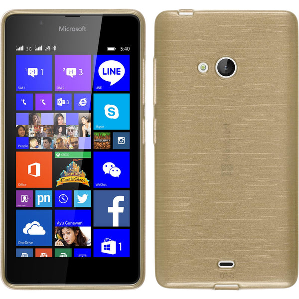 PhoneNatic Case kompatibel mit Microsoft Lumia 540 Dual - gold Silikon Hülle brushed + 2 Schutzfolien