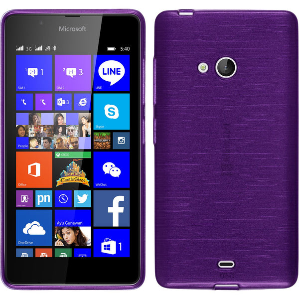 PhoneNatic Case kompatibel mit Microsoft Lumia 540 Dual - lila Silikon Hülle brushed + 2 Schutzfolien