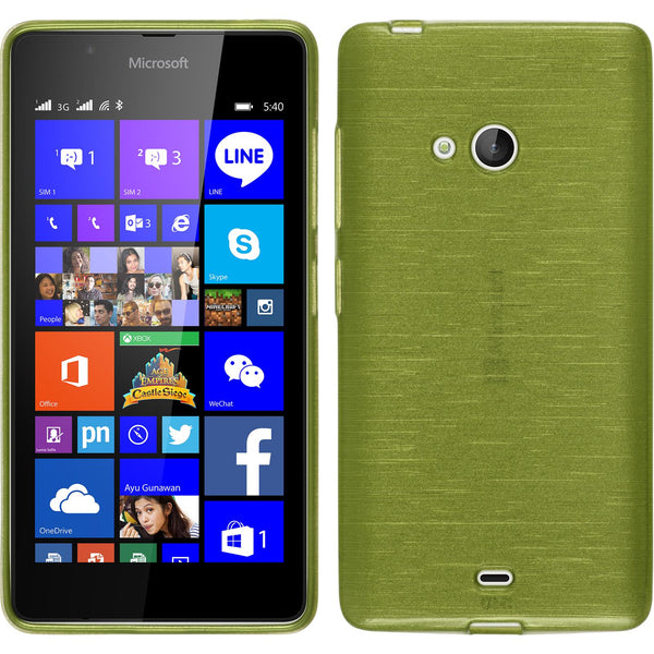 PhoneNatic Case kompatibel mit Microsoft Lumia 540 Dual - pastellgrün Silikon Hülle brushed + 2 Schutzfolien