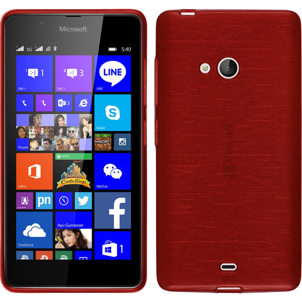 PhoneNatic Case kompatibel mit Microsoft Lumia 540 Dual - rot Silikon Hülle brushed + 2 Schutzfolien