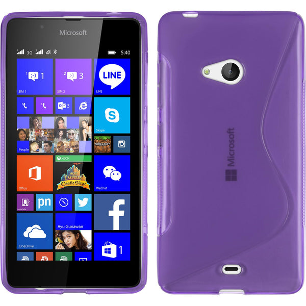 PhoneNatic Case kompatibel mit Microsoft Lumia 540 Dual - lila Silikon Hülle S-Style + 2 Schutzfolien