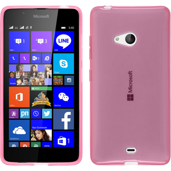 PhoneNatic Case kompatibel mit Microsoft Lumia 540 Dual - rosa Silikon Hülle transparent + 2 Schutzfolien