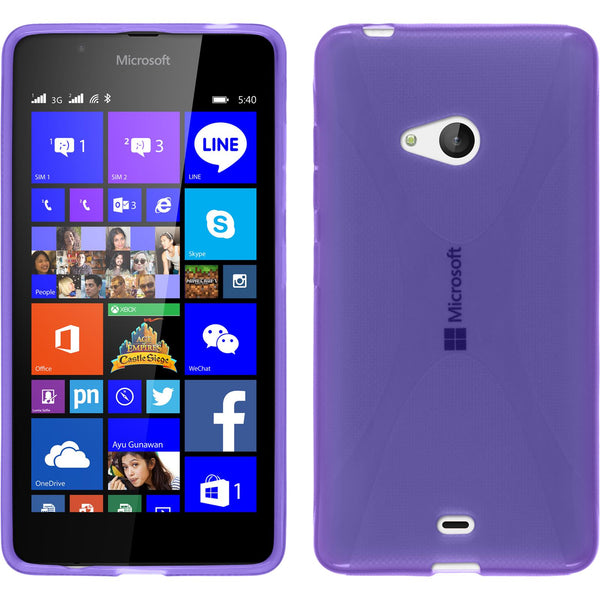 PhoneNatic Case kompatibel mit Microsoft Lumia 540 Dual - lila Silikon Hülle X-Style + 2 Schutzfolien