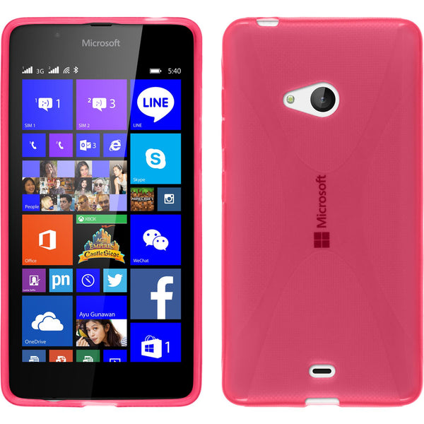 PhoneNatic Case kompatibel mit Microsoft Lumia 540 Dual - pink Silikon Hülle X-Style + 2 Schutzfolien