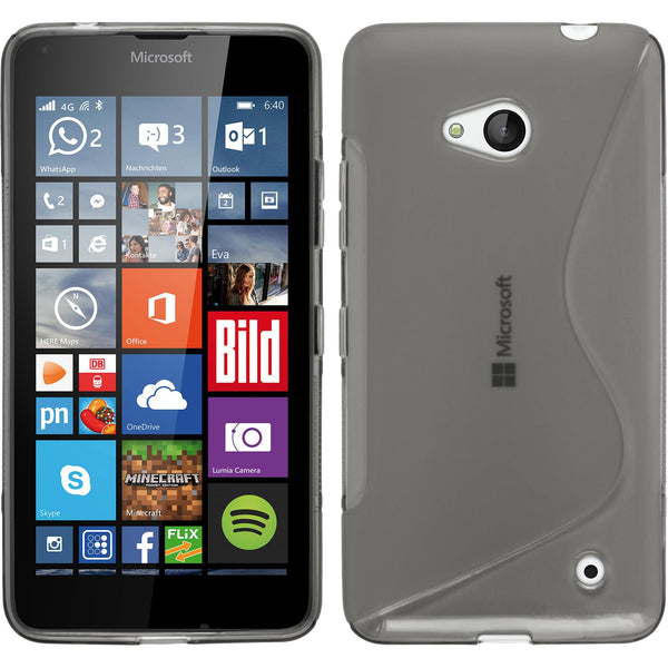 PhoneNatic Case kompatibel mit Microsoft Lumia 640 - grau Silikon Hülle S-Style + 2 Schutzfolien