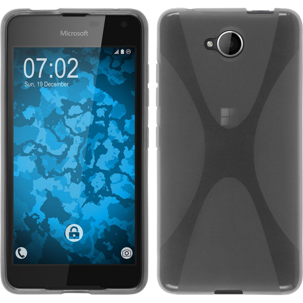 PhoneNatic Case kompatibel mit Microsoft Lumia 650 - grau Silikon Hülle X-Style + 2 Schutzfolien