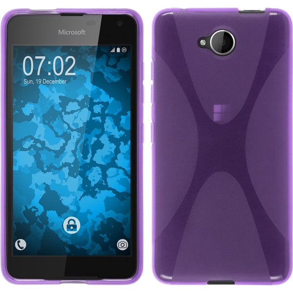 PhoneNatic Case kompatibel mit Microsoft Lumia 650 - lila Silikon Hülle X-Style + 2 Schutzfolien