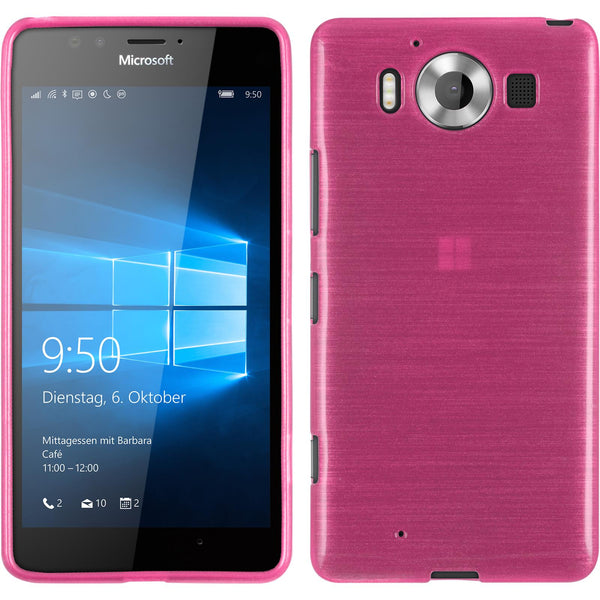 PhoneNatic Case kompatibel mit Microsoft Lumia 950 - pink Silikon Hülle brushed + 2 Schutzfolien