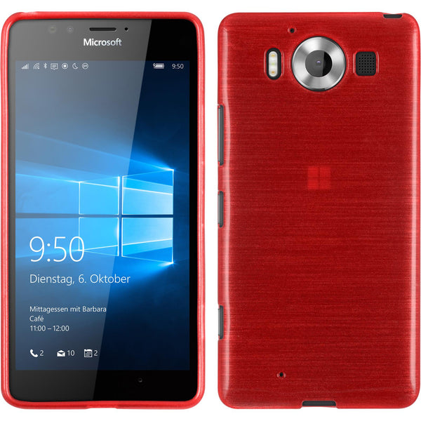 PhoneNatic Case kompatibel mit Microsoft Lumia 950 - rot Silikon Hülle brushed + 2 Schutzfolien