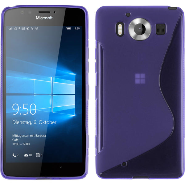 PhoneNatic Case kompatibel mit Microsoft Lumia 950 - lila Silikon Hülle S-Style + 2 Schutzfolien
