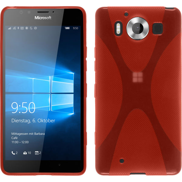 PhoneNatic Case kompatibel mit Microsoft Lumia 950 - rot Silikon Hülle X-Style + 2 Schutzfolien