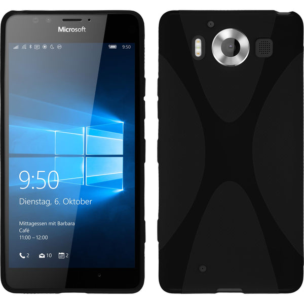 PhoneNatic Case kompatibel mit Microsoft Lumia 950 - schwarz Silikon Hülle X-Style + 2 Schutzfolien