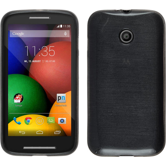 PhoneNatic Case kompatibel mit Motorola Moto E - silber Silikon Hülle brushed + 2 Schutzfolien