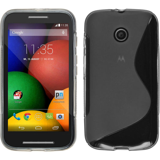 PhoneNatic Case kompatibel mit Motorola Moto E - grau Silikon Hülle S-Style + 2 Schutzfolien