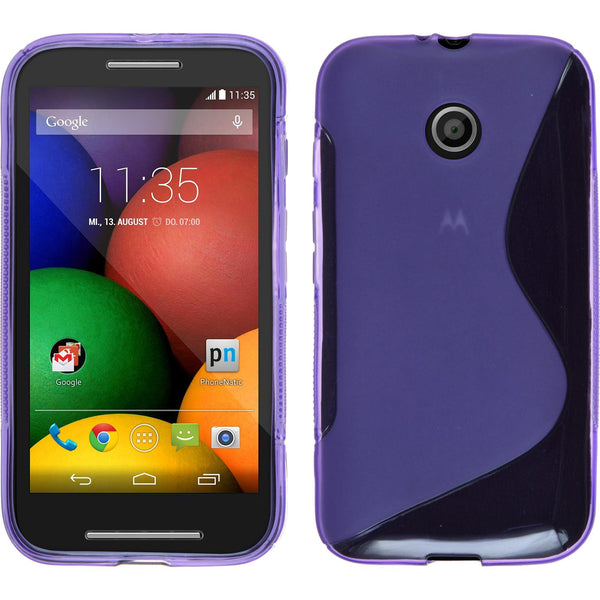 PhoneNatic Case kompatibel mit Motorola Moto E - lila Silikon Hülle S-Style + 2 Schutzfolien