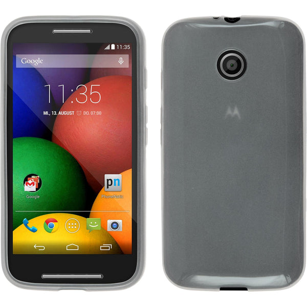 PhoneNatic Case kompatibel mit Motorola Moto E - weiﬂ Silikon Hülle transparent + 2 Schutzfolien