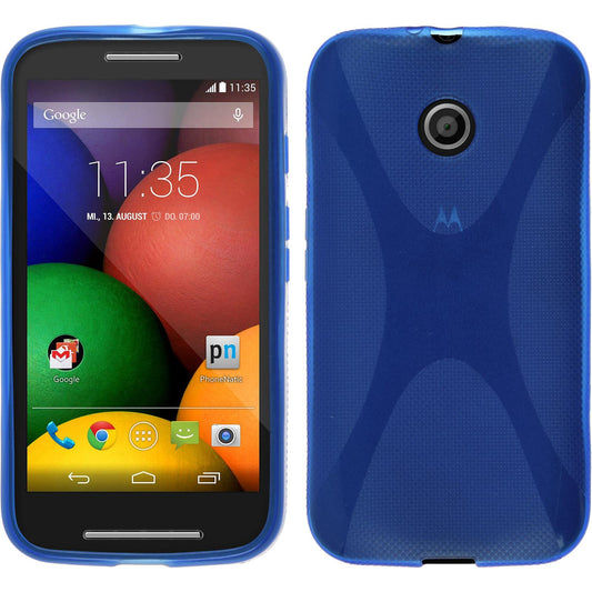 PhoneNatic Case kompatibel mit Motorola Moto E - blau Silikon Hülle X-Style + 2 Schutzfolien