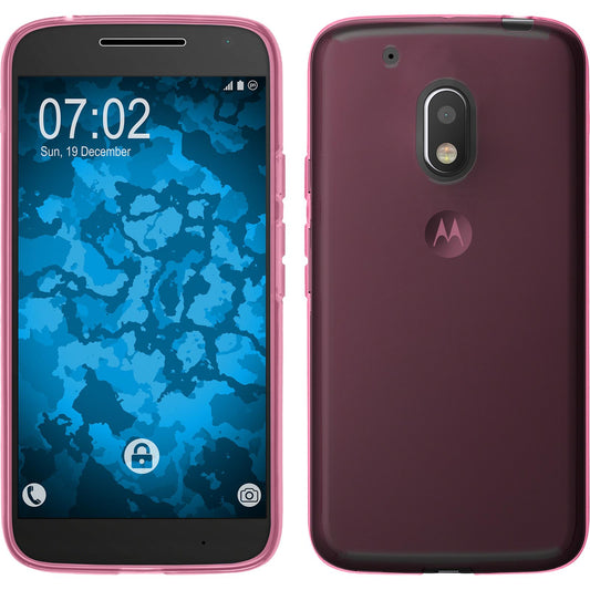 PhoneNatic Case kompatibel mit Motorola Moto G4 Play - rosa Silikon Hülle transparent + 2 Schutzfolien